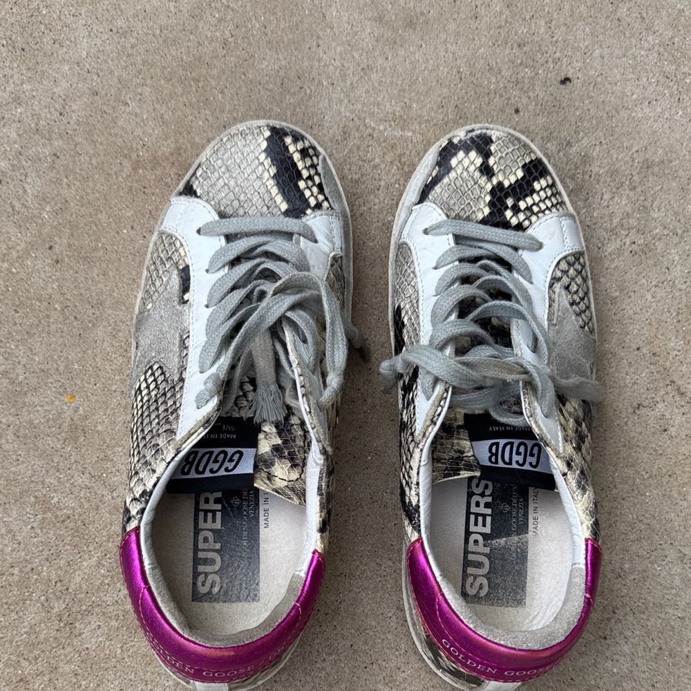 Golden Goose Women's Sneakers with Snake Print and Pink Accents